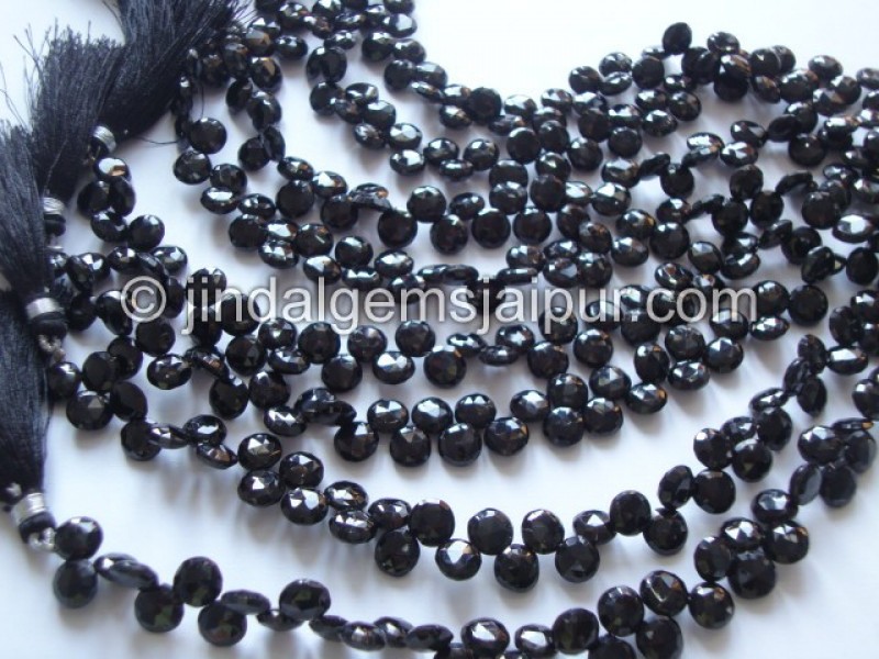 Black Spinel Faceted Coin Shape Beads
